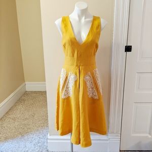 Cynthia Rowley mustard yellow linen dress
